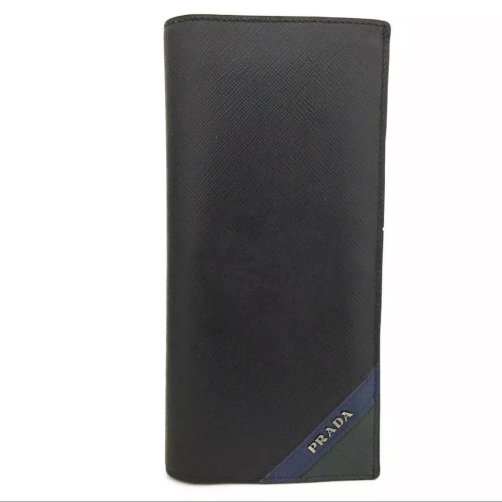 SOLD 6/29/22 PRADA Check Book/Long Wallet Saffiano Leather Bifold Wallet - Picture 1 of 8